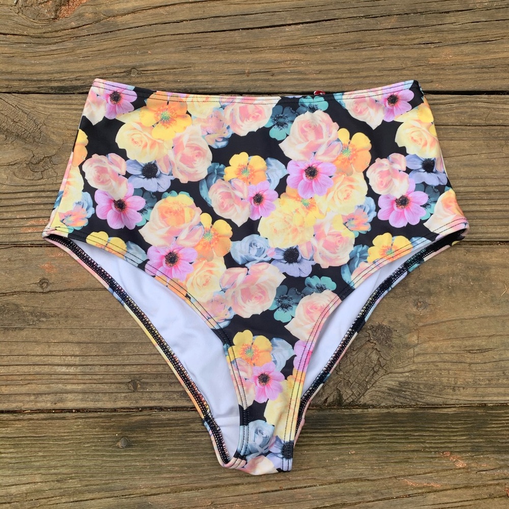 ASOS Black floral high rise bikini bottom swimwear